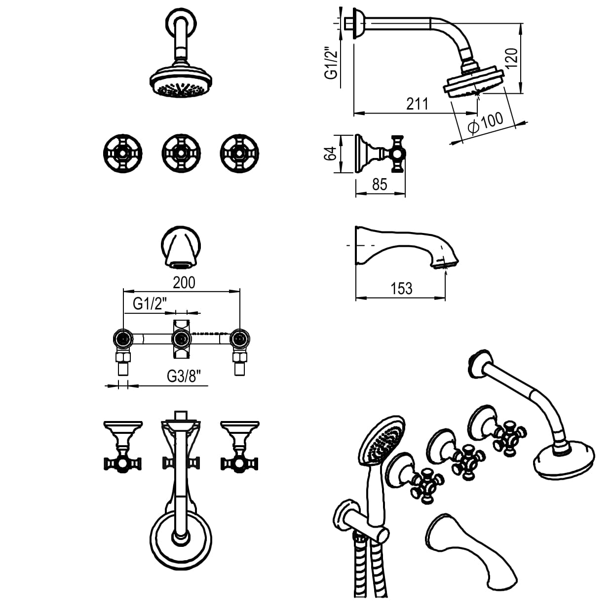 GRIFERIA BICOMANDO DUCHA CON TRANSFERENCIA BEVERLY CRUZ CROMO HIDROMET – 10 AÑOS DE GARANTÍA [00403CRCR]