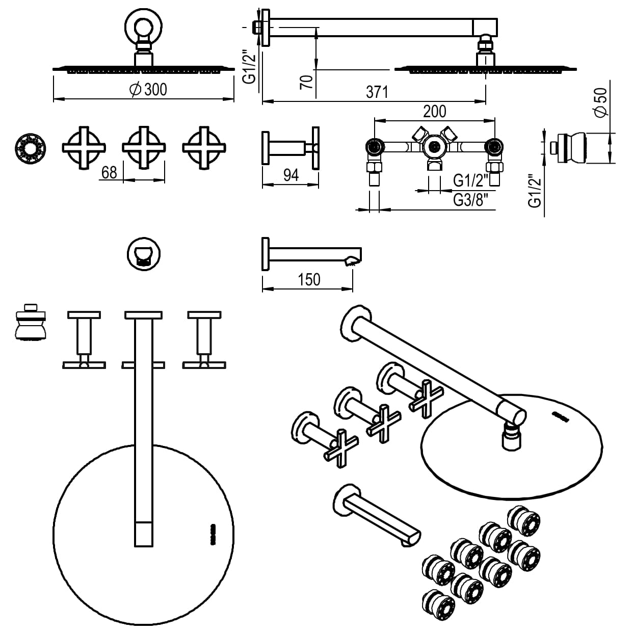 GRIFERIA BICOMANDO DUCHA CON TRANSFERENCIA 3 VIAS CON ESCOCESA FLAT CRUZ CROMO HIDROMET – 10 AÑOS DE GARANTÍA [84140CRCR]