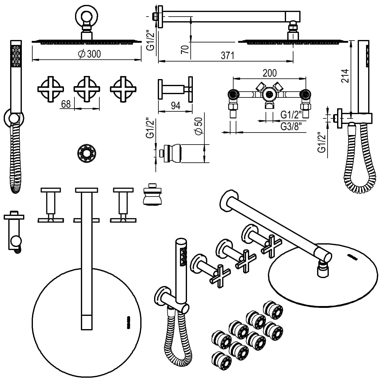 GRIFERIA BICOMANDO DUCHA CON TRANSFERENCIA 3 VIAS CON DUCHADOR CON ESCOCESA FLAT CRUZ CROMO HIDROMET – 10 AÑOS DE GARANTÍA [84146CRCR]