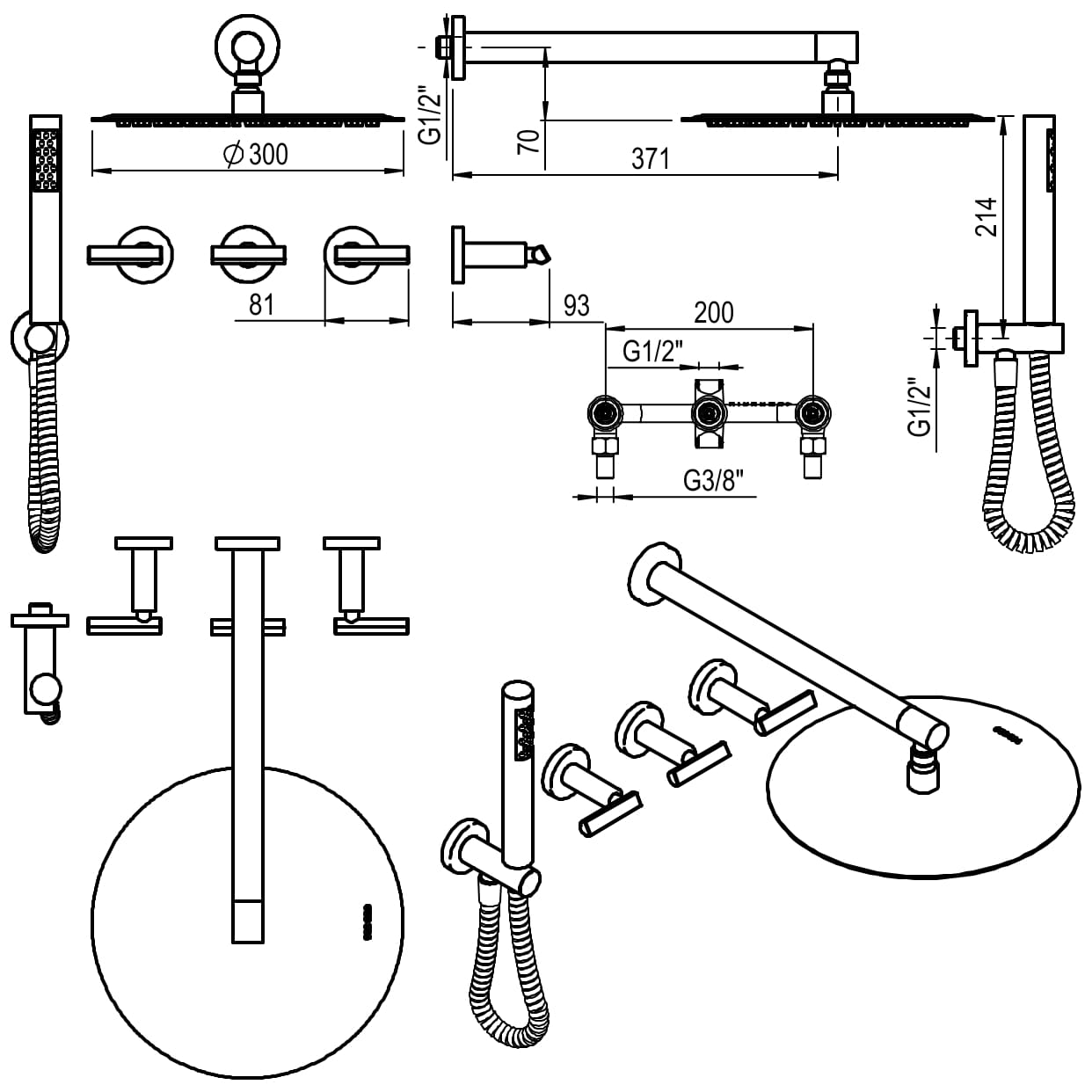 GRIFERIA BICOMANDO DUCHA CON TRANSFERENCIA 2 VIAS CON DUCHADOR FLAT LEVER BLACK HIDROMET – 10 AÑOS DE GARANTÍA [84165NEGR]
