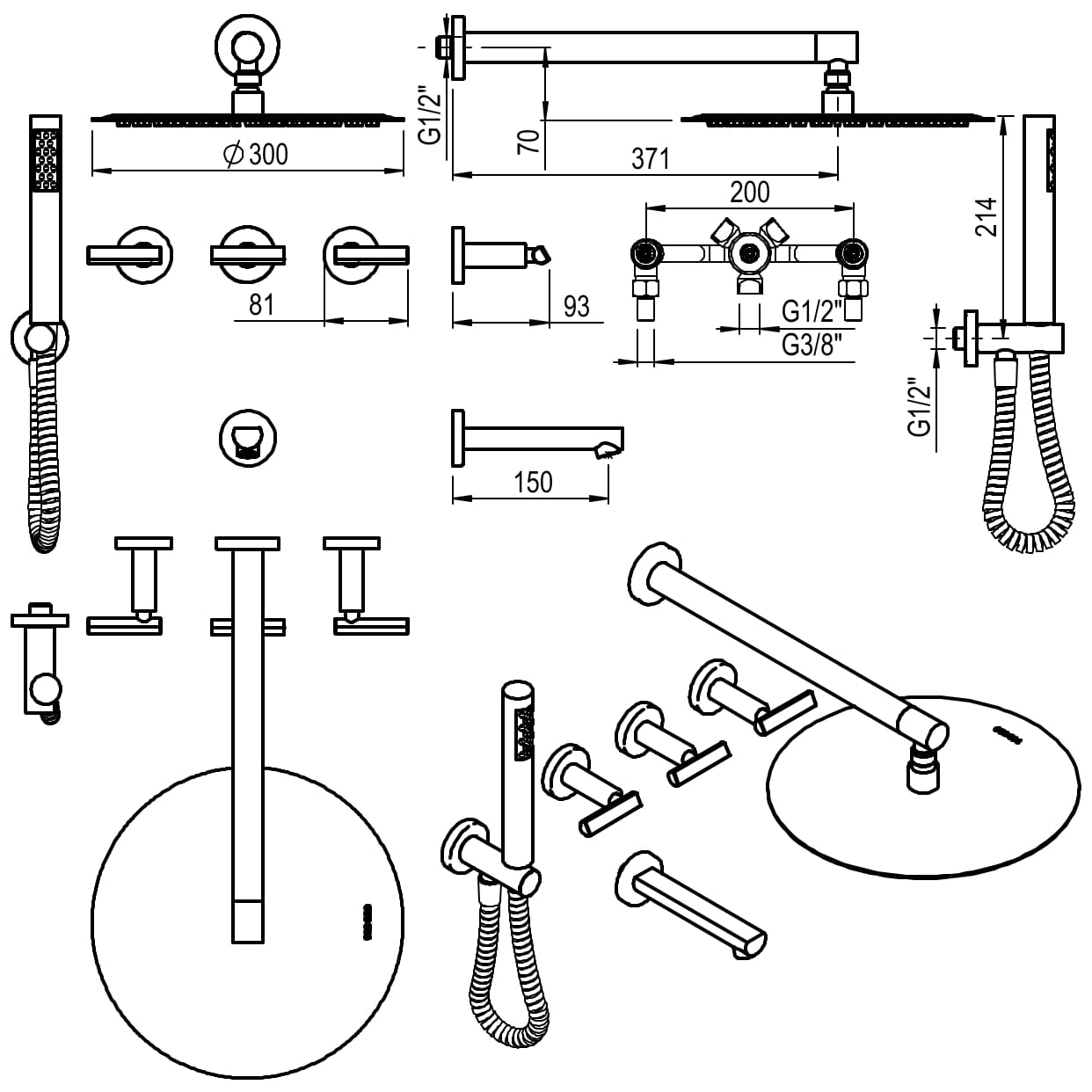 GRIFERIA BICOMANDO DUCHA CON TRANSFERENCIA 3 VIAS CON DUCHADOR  FLAT LEVER BLACK HIDROMET – 10 AÑOS DE GARANTÍA [84110NEGR]