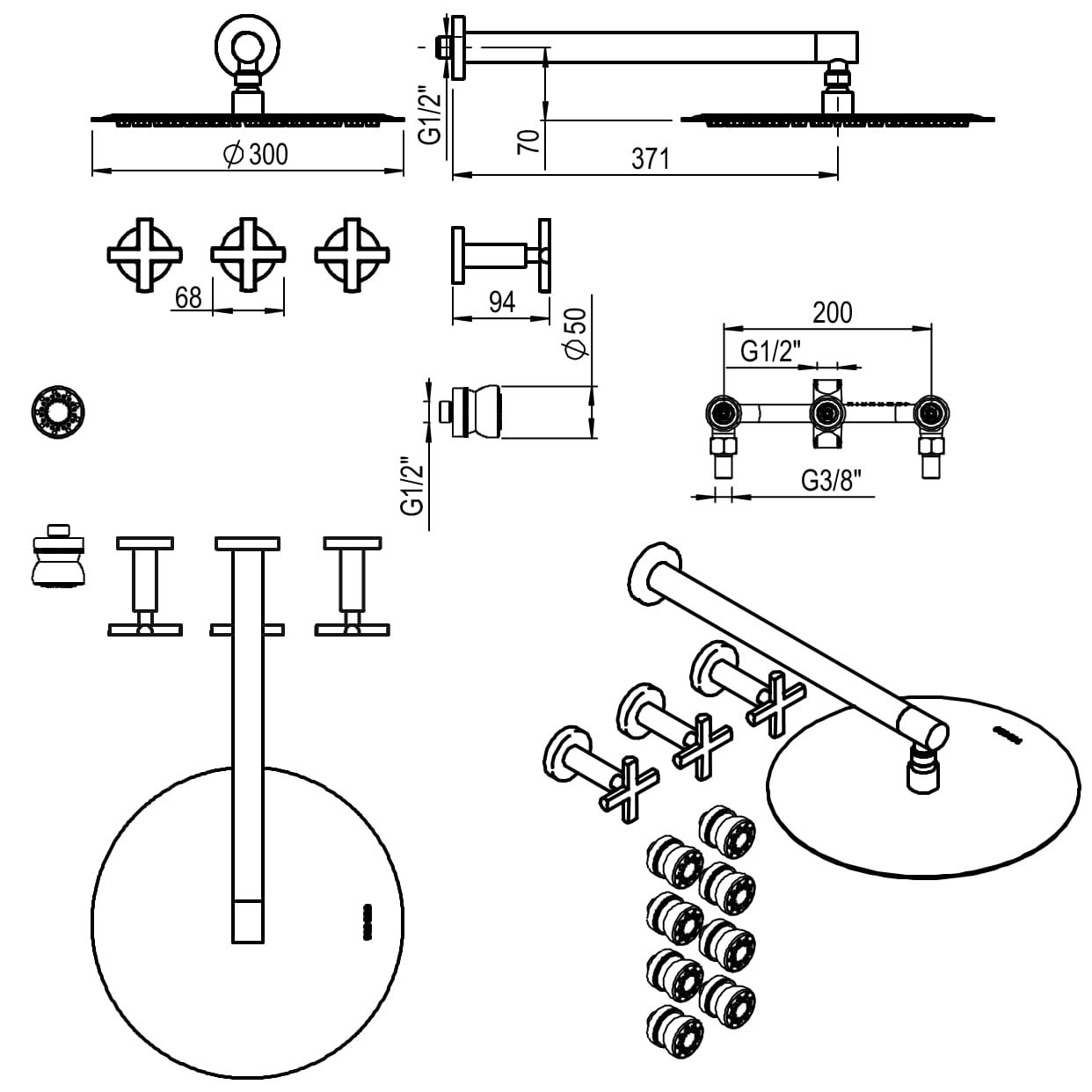 GRIFERIA BICOMANDO DUCHA CON TRANSFERENCIA 2 VIAS CON ESCOCESA FLAT CRUZ BLACK HIDROMET – 10 AÑOS DE GARANTÍA [84157NEGR]