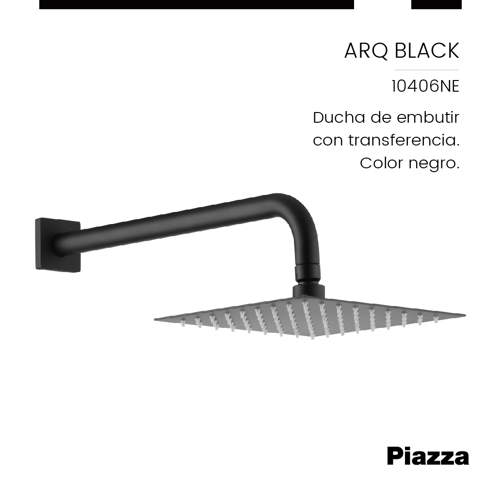 GRIFERÍA MONOCOMANDO ARQ DUCHA DE EMBUTIR CON TRANSFERENCIA NEGRO PIAZZA [10406NE]