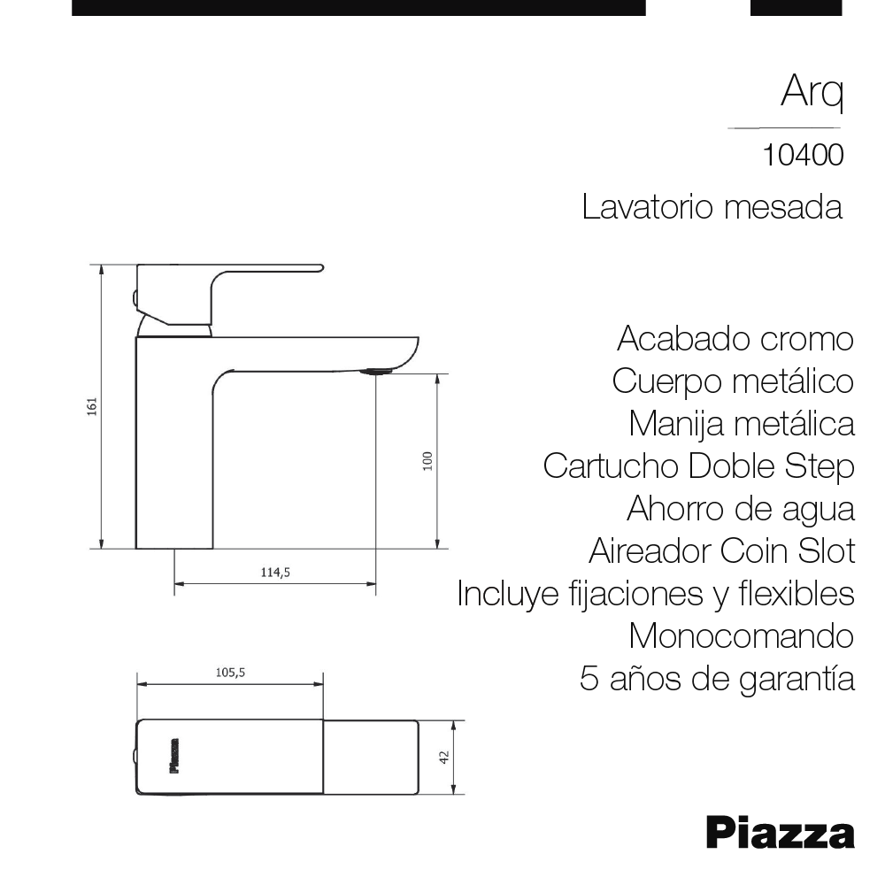 GRIFERÍA MONOCOMANDO ARQ LAVATORIO MESADA CROMO PIAZZA [10400]