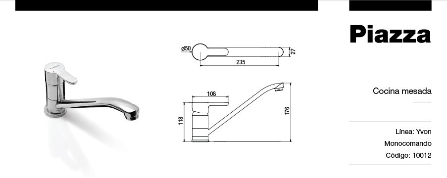 GRIFERÍA MONOCOMANDO EMBLEM COCINA MESADA CROMO PIAZZA [10012]