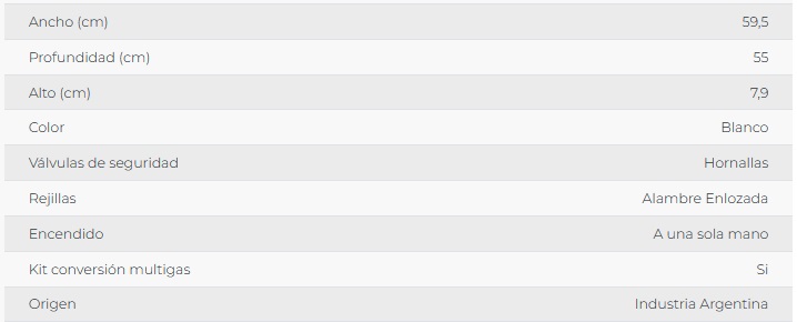 ANAFE MULTIGAS 4 HORNALLAS CON REJILLAS DE ALAMBRE ESMALTADAS - BLANCO - FLORENCIA [FLOR6736B]