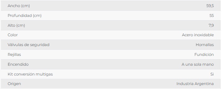 ANAFE MULTIGAS 4 HORNALLAS CON REJILLAS DE HIERRO - ACERO INOXIDABLE - FLORENCIA [FLOR6748I]