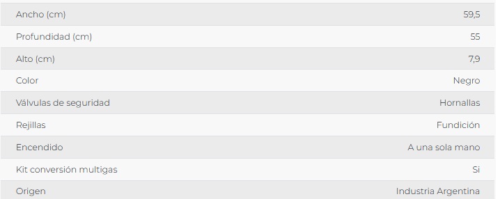 ANAFE MULTIGAS 4 HORNALLAS CON REJILLAS DE HIERRO - NEGRO - FLORENCIA [FLOR6747N]