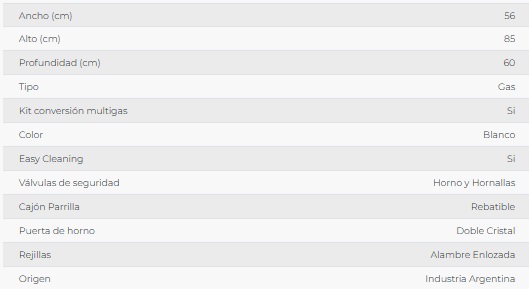 COCINA MULTIGAS 65LT 4 HORNALLAS CON ENCENDIDO ELECTRICO - BLANCO - FLORENCIA [FLOR5516F]