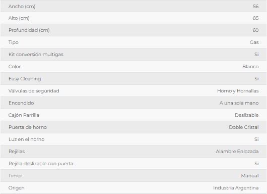 COCINA MULTIGAS 65LT 4 HORNALLAS CON ENCENDIDO ELECTRICO - BLANCO - FLORENCIA [FLOR5536]