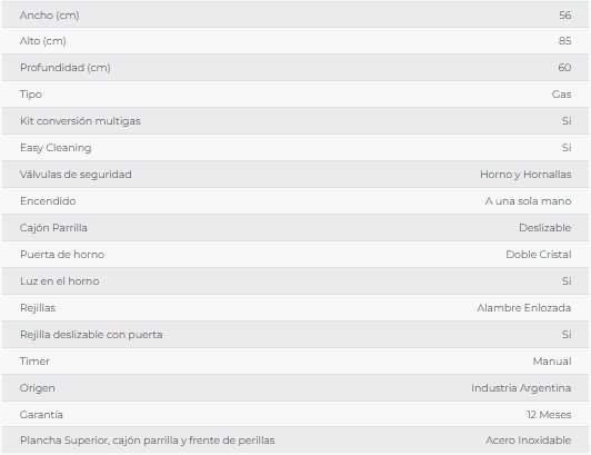 COCINA MULTIGAS 65LT 4 HORNALLAS CON ENCENDIDO ELECTRICO - BLANCO - FLORENCIA [FLOR5538]