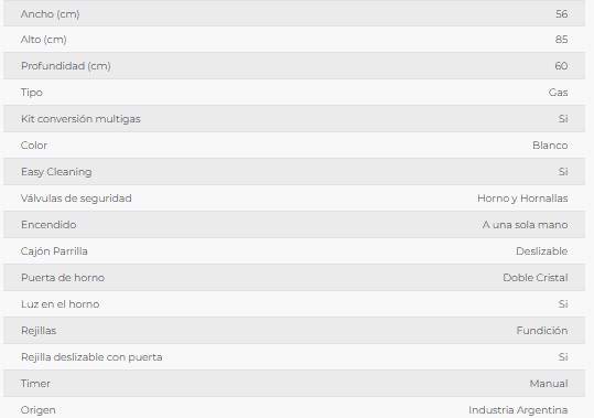 COCINA MULTIGAS 65LT 4 HORNALLAS CON ENCENDIDO ELECTRICO - BLANCO - FLORENCIA [FLOR5546]