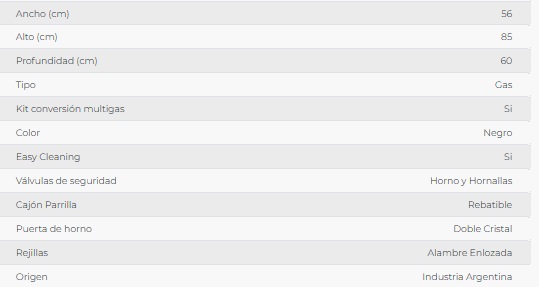 COCINA MULTIGAS 65LT 4 HORNALLAS CON ENCENDIDO ELECTRICO - NEGRO - FLORENCIA [FLOR5517F]