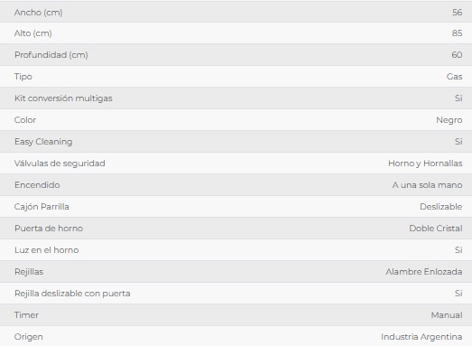 COCINA MULTIGAS 65LT 4 HORNALLAS CON ENCENDIDO ELECTRICO - NEGRO - FLORENCIA [FLOR5537]