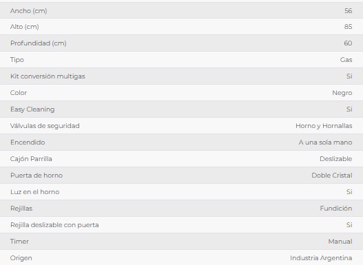 COCINA MULTIGAS 65LT 4 HORNALLAS CON ENCENDIDO ELECTRICO - NEGRO - FLORENCIA [FLOR5547]