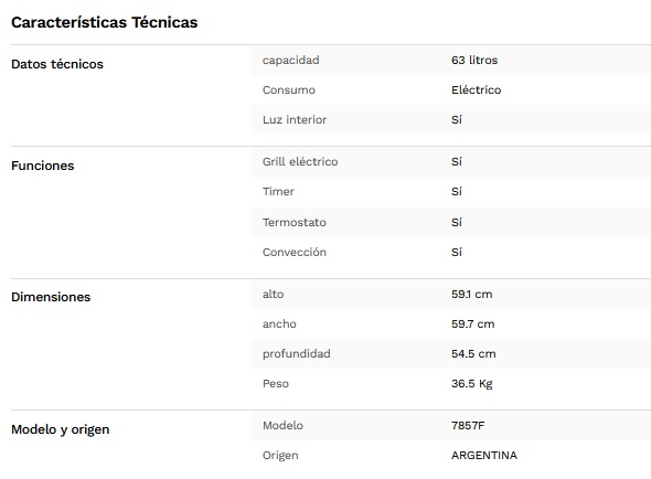 HORNO ELECTRICO EMPOTRABLE 65LT CON 6 FUNCIONES Y COMANDO ANALOGICO - NEGRO - FLORENCIA [FLOR7857F]