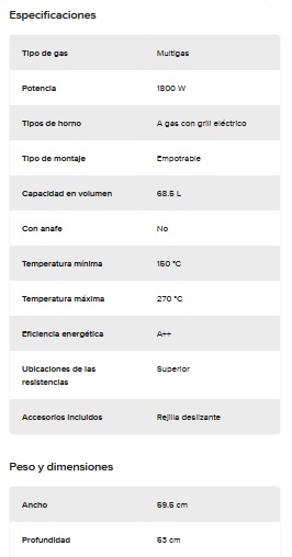 HORNO A GAS LONGVIE 68,5 LITROS-  DISPLAY TOUCH [H6900G]