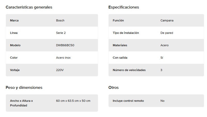 CAMPANA TIPO BOX 60CM ABSORCION 621M3/H  ACERO - BOSCH [DWB66BC50]