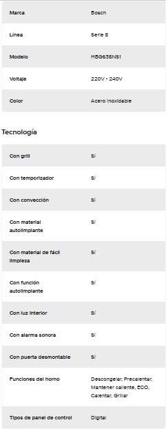 HORNO ELECTRICO EMPOTRABLE 4D PROFESIONAL MULTIFUNCION 60CM -INOXIDABLE- BOSCH [HBG635NS1]