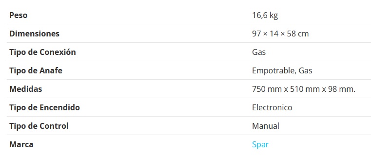 ANAFE A GAS 5 HORNALLAS 90CM FHM 905 - 1 TRIPLE CORONA - ACERO - SPAR [6600-123]