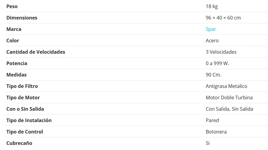 CAMPANA ARKETTO 90CM - 1 MOTOR - TURBINA DOBLE - 3 VELOCIDADES - ABSORCION 510M3/H - ACERO - SPAR [6351-027]