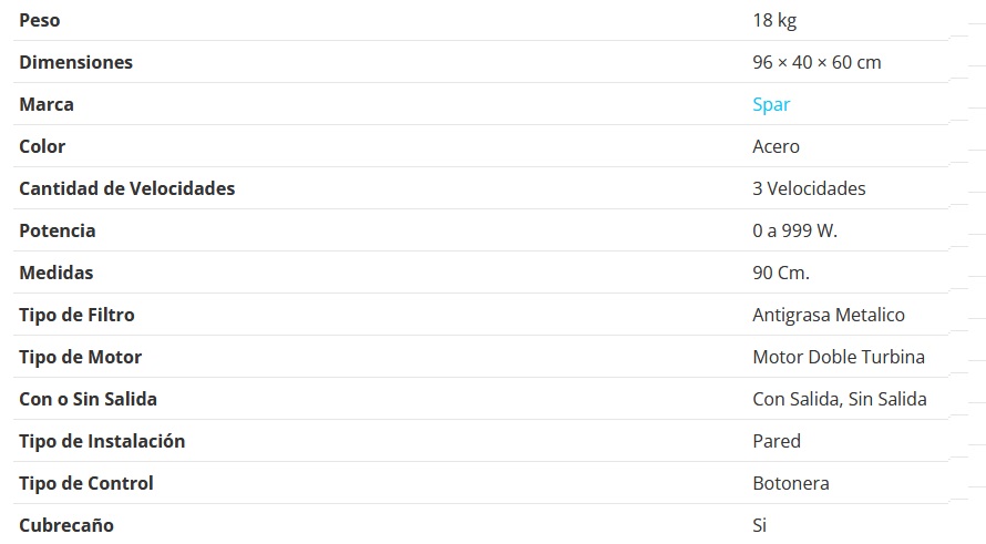 CAMPANA NICE 90CM - 1 MOTOR - TURBINA DOBLE - 3 VELOCIDADES - ABSORCION 510M3/H - ACERO - SPAR [6306-111]