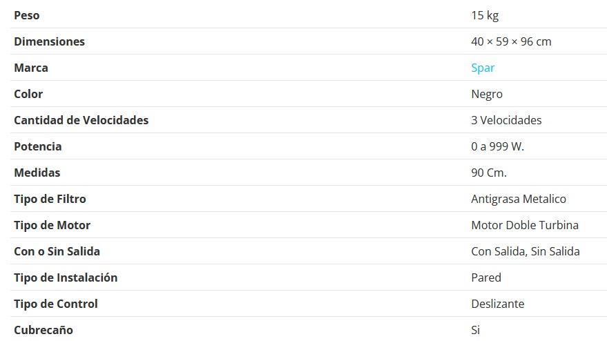 CAMPANA PRIMA 90CM - 1 MOTOR - TURBINA DOBLE - 3 VELOCIDADES - ABSORCION 510M3/H - CONTROLES DESLIZANTES - NEGRO - SPAR [5941-409]