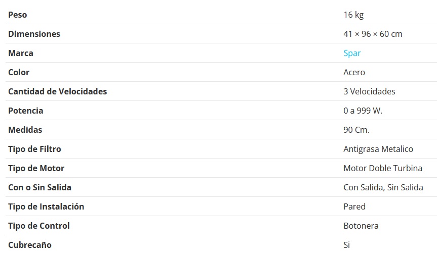 CAMPANA STILO 90CM - 1 MOTOR - TURBINA DOBLE - 3 VELOCIDADES - ABSORCION 510M3/H - ACERO - SPAR [6351-030]