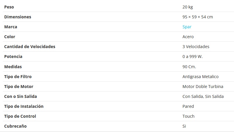 CAMPANA STILO PRO 90CM TOUCH - 1 MOTOR - TURBINA DOBLE - 3 VELOCIDADES - ABSORCION 510M3/H - ACERO - SPAR [6351-034]