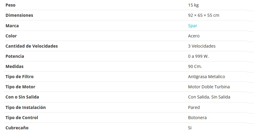 CAMPANA VETRO 90CM - 1 MOTRO - TURBINA DOBLE - 3 VELOCIDADES - ABSORCION 510M3/H - ACERO - SPAR [6351-026]