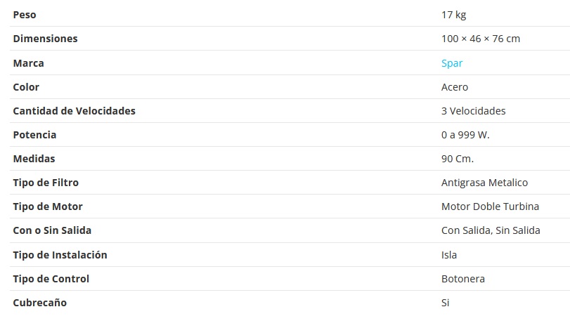 CAMPANA VETRO ISLA 90CM - 1 MOTRO - TURBINA DOBLE - 3 VELOCIDADES - ABSORCION 650M3/H - ACERO - SPAR [6325-816]