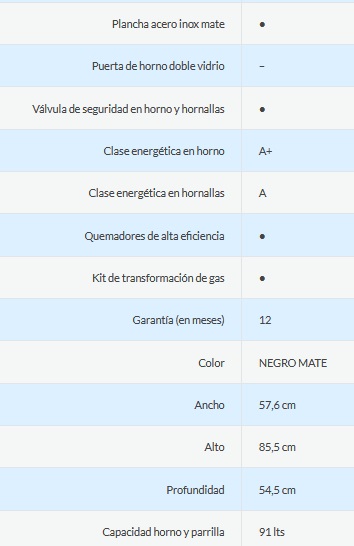 COCINA MULTIGAS 4 HORNALLAS CON REJILLAS DIVIDIDAS  - EFICIENCIA ENERGÉNITCA A+ - CRISTAL ESPEJADO - PARRILLA - NEGRO - ORMAY [INOX N]