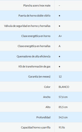 COCINA MULTIGAS 4 HORNALLAS CON REJILLAS DIVIDIDAS  - EFICIENCIA ENERGÉNITCA A+ - CRISTAL ESPEJADO - PARRILLA DESLIZANTE - LUZ - BLANCO - ORMAY [GALANT BL]