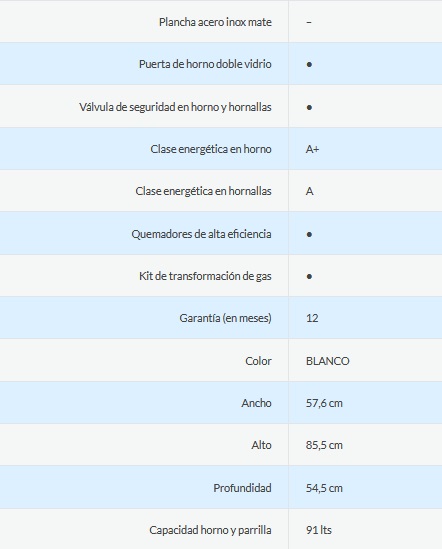 COCINA MULTIGAS 4 HORNALLAS CON REJILLAS DIVIDIDAS  - EFICIENCIA ENERGÉNITCA A+ - CRISTAL ESPEJADO - PARRILLA DESLIZANTE - LUZ - BLANCO - ORMAY [EVELYN BL]