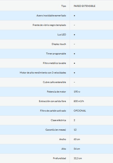 CAMPANA DE PARED EXTENSIBLE 60CM - LUZ LED - 3 VELOCIDADES  - ACERO INOXIDABLE -  ORMAY [FLEX C604 - EXTENSIBLE]