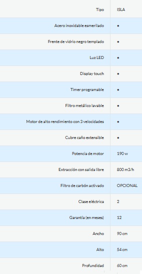 CAMPANA DE ISLA 90CM - LUZ LED - 3 VELOCIDADES  - DISPLAY TOUCH - ACERO INOXIDABLE - ORMAY [VITRO CI906 - ISLA]