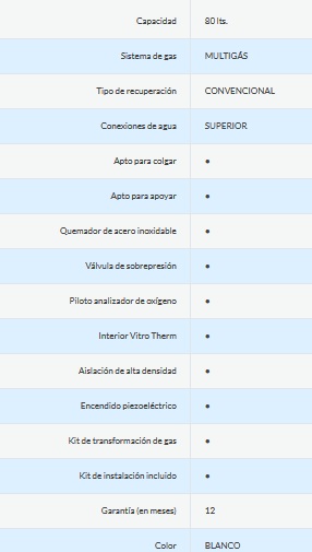  TERMOTANQUE A GAS 80 LTS - CONEXIÓN SUPERIOR - ORMAY [TQ 80]