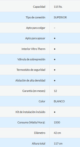 TERMOTANQUE ELÉCTRICO 115LTS - CONEXION SUPERIOR -  ORMAY [TQE 115]