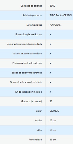 CALEFACTOR 5000 CALORIAS A GAS NATURAL - TIRO BALANCEADO - ORMAY [1800 TB]