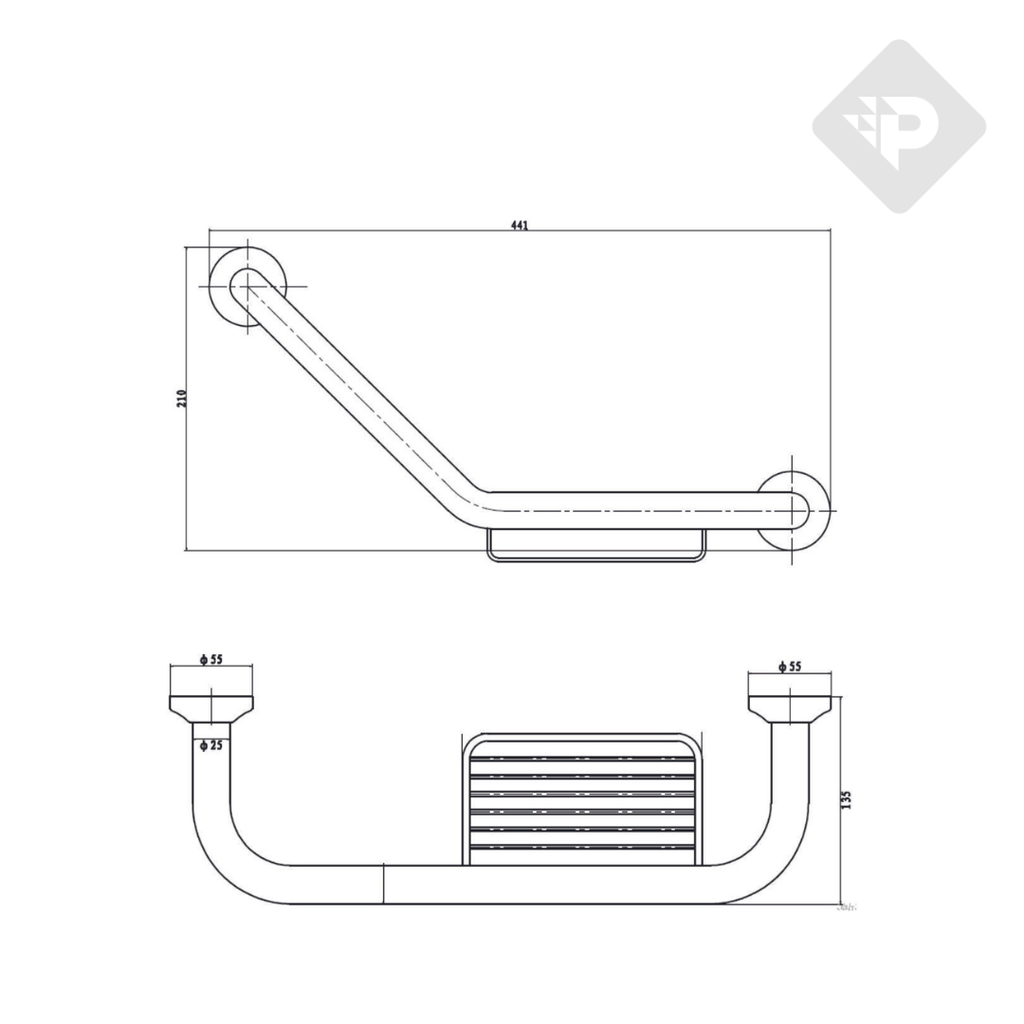 ACCESORIO AGARRADERA ANGULAR CON JABONERA CROMO PIAZZA [C5009]