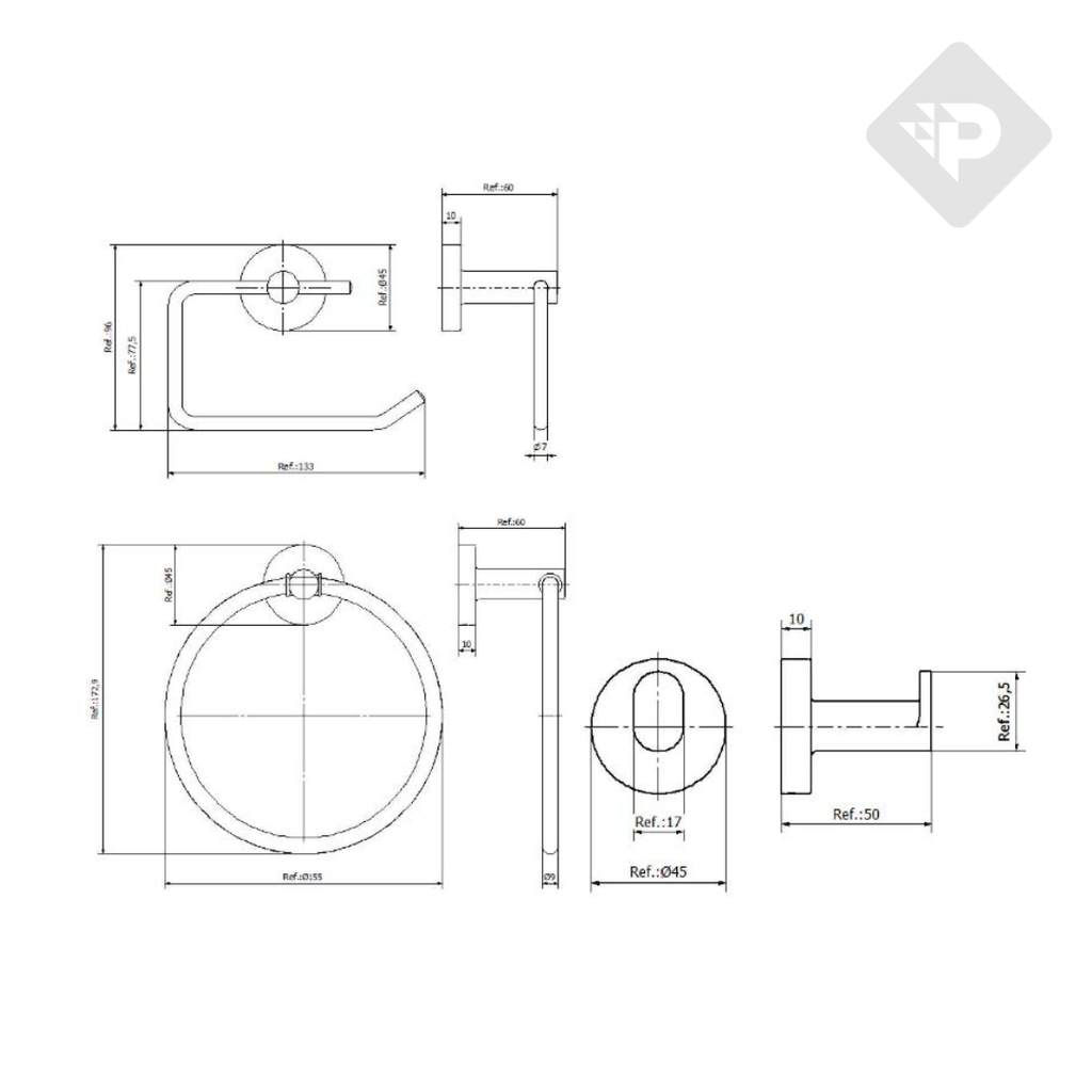 ACCESORIO SENSUS SET 4 PIEZAS CROMO PIAZZA [73228]