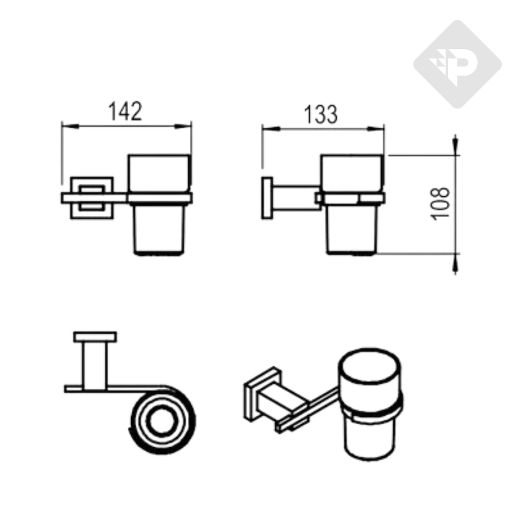 ACCESORIO PORTA CEPILLO GEOMETRY CROMO -  HIDROMET [02811CRCR]
