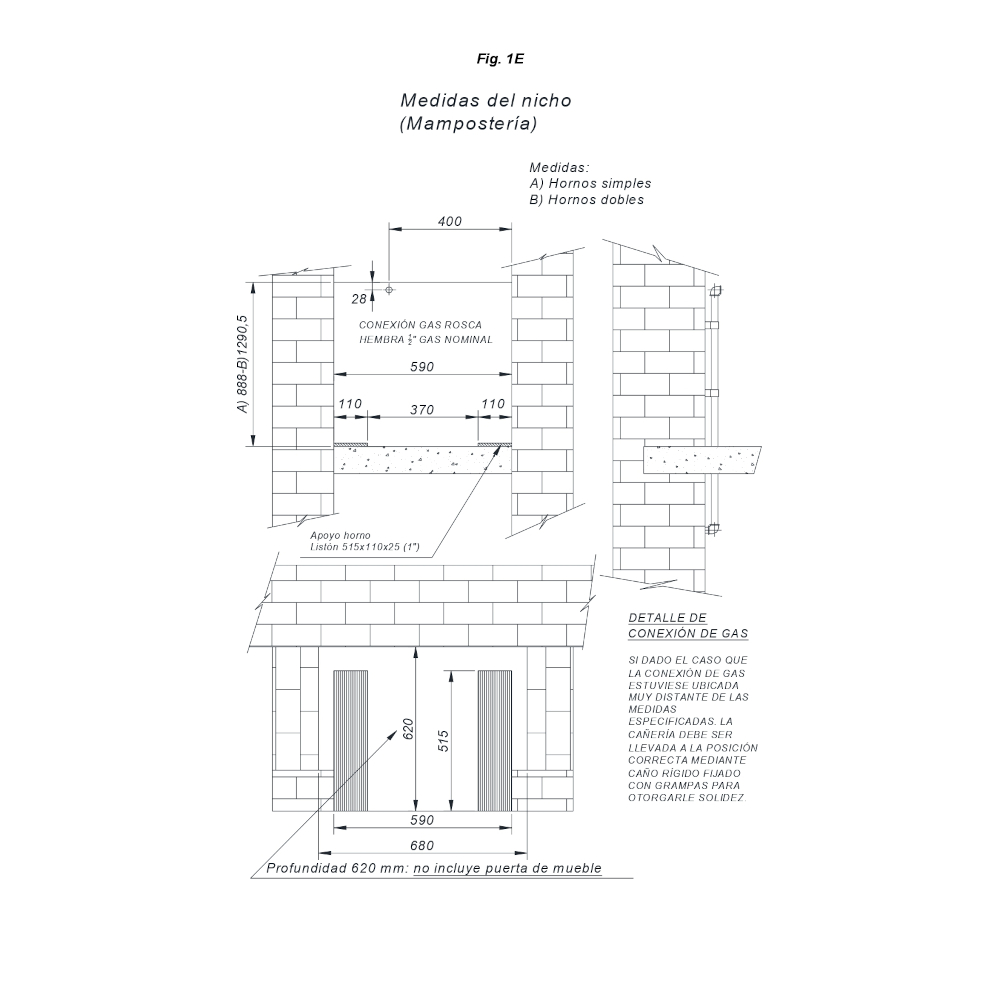 HORNO MULTIGAS + HORNO ELÉCTRICO HXCLW - CON LUZ, GRILL, SPIEDO Y TERMOSTATO - 60CMX130CM - ACERO INOXIDABLE - DOMEC [62205]