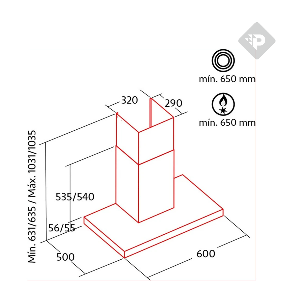CAMPANA DE PARED DE 60 CM INOX Y NEGRO - NODOR [MIRAGE600BK]