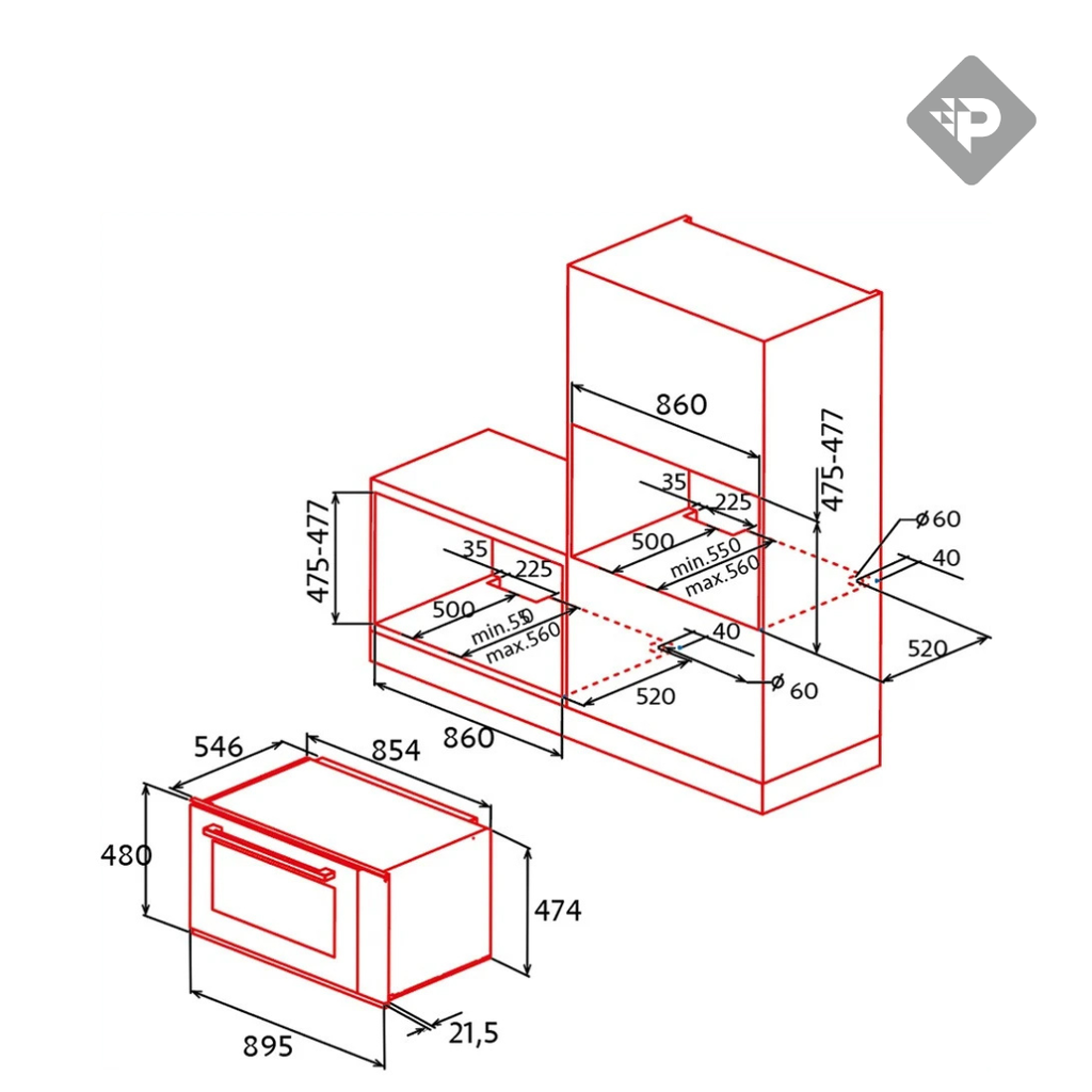 HORNO ELECTRICO MULTIFUNCION 90lts NEGRO DE 90CM - NODOR [MO9600DB]