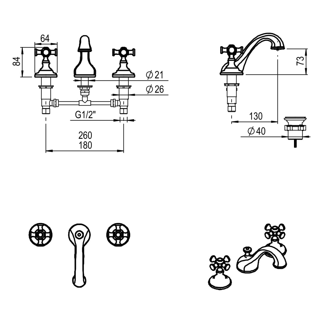 GRIFERIA LAVATORIO BEVERLY CRUZ HIDROMET - CROMO - 10 AÑOS DE GARANTIA