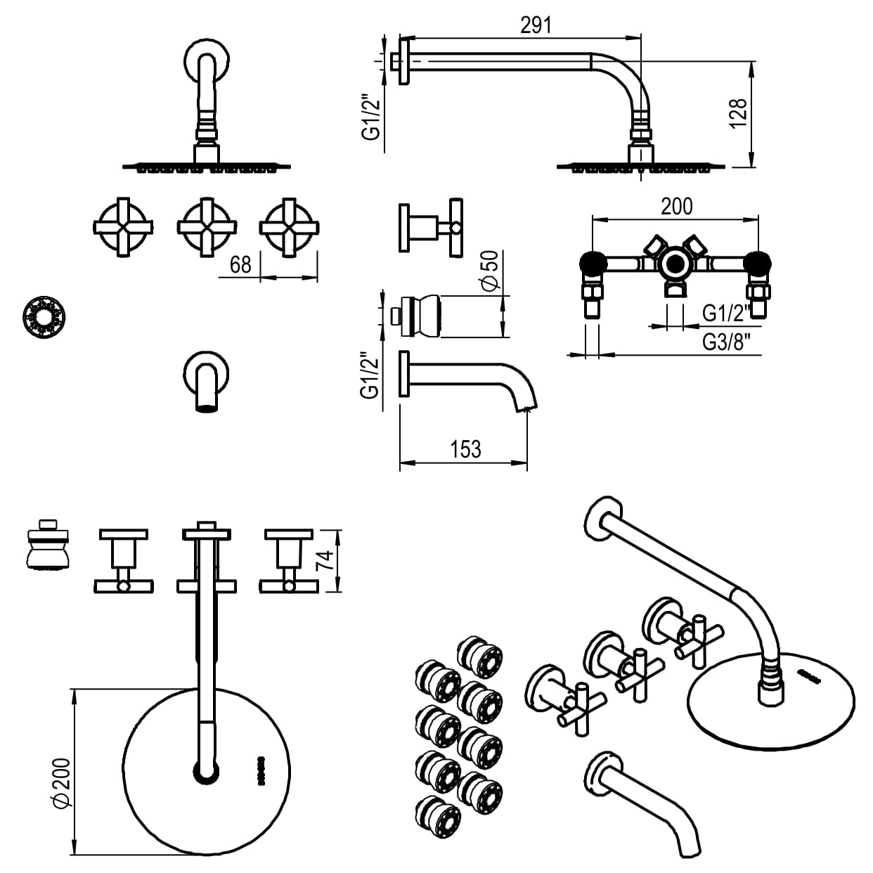 GRIFERIA BICOMANDO BAÑERA 3 VIAS CON ESCOCESA SUN CRUZ CROMO HIDROMET – 10 AÑOS DE GARANTÍA [04540CRCR]
