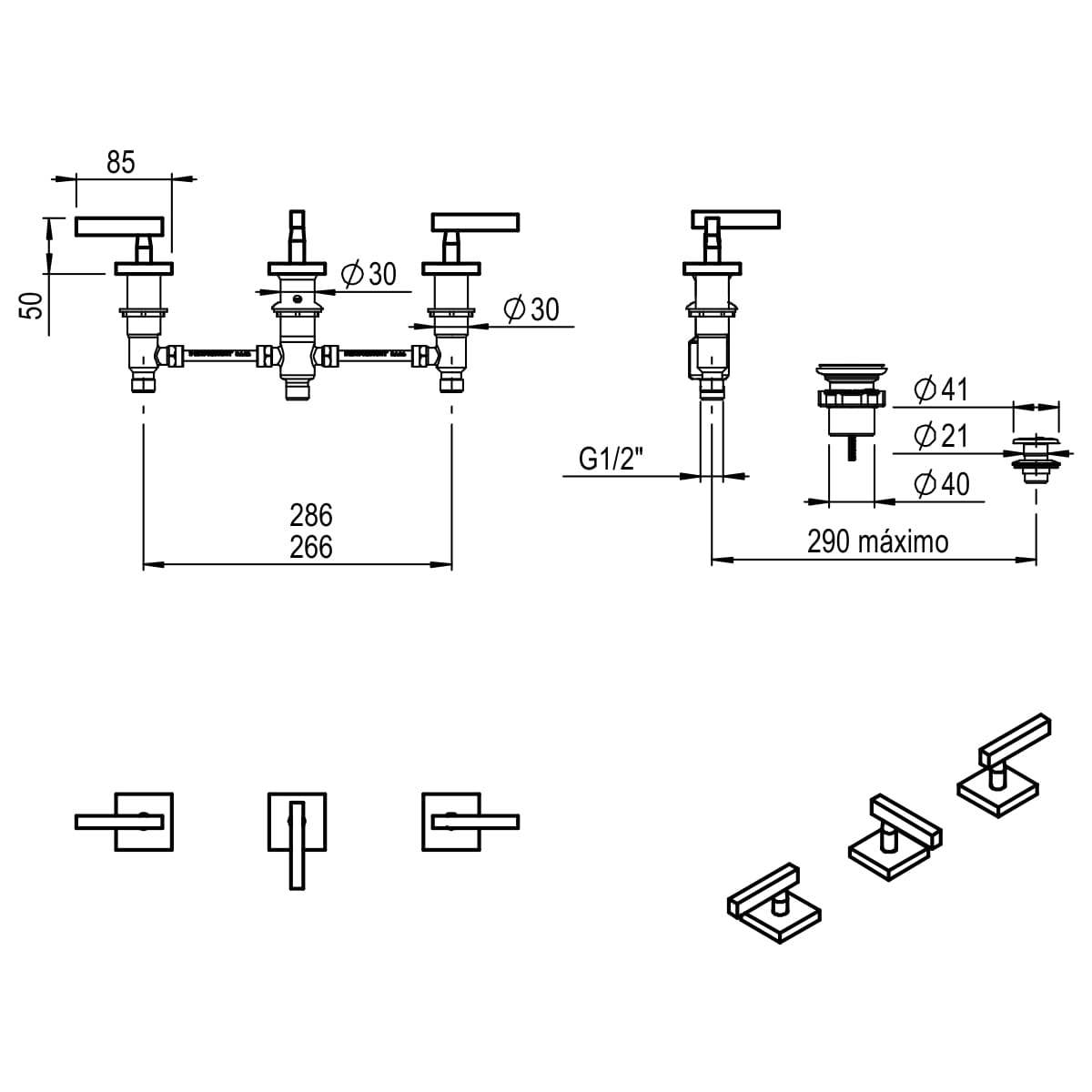 GRIFERIA BICOMANDO BIDET BLOCK LEVER BLACK HIDROMET – 10 AÑOS DE GARANTÍA [03407NEGR]