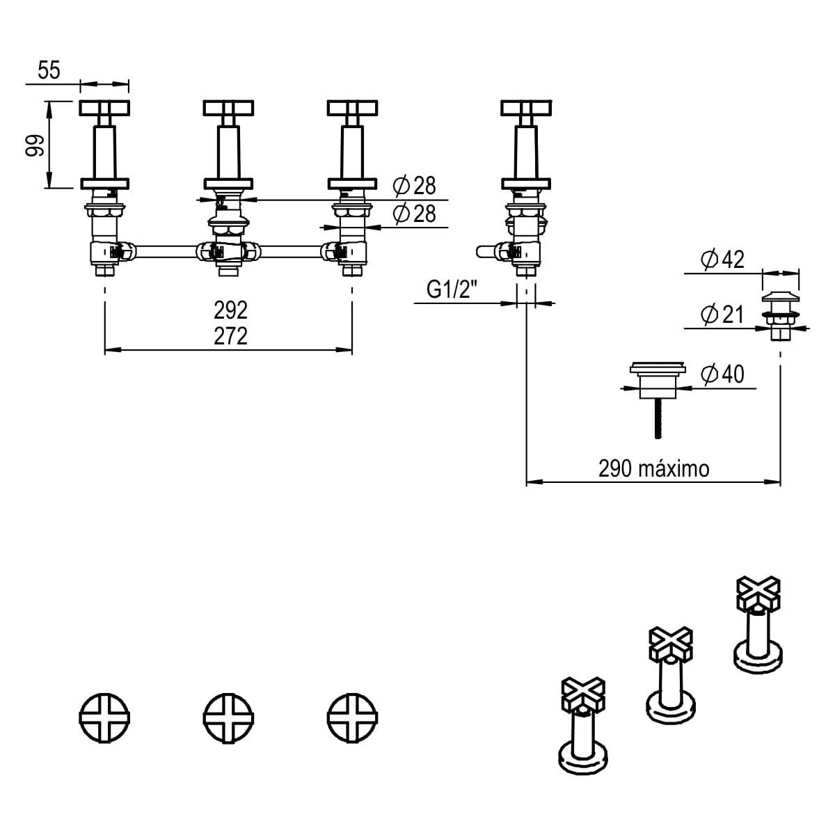 GRIFERIA BICOMANDO BIDET LOOK CRUZ BLACK HIDROMET – 10 AÑOS DE GARANTÍA [31102NEGR]