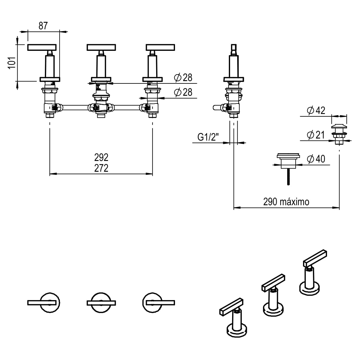GRIFERIA BICOMANDO BIDET LOOK LEVER BLACK HIDROMET – 10 AÑOS DE GARANTÍA [31107NEGR]
